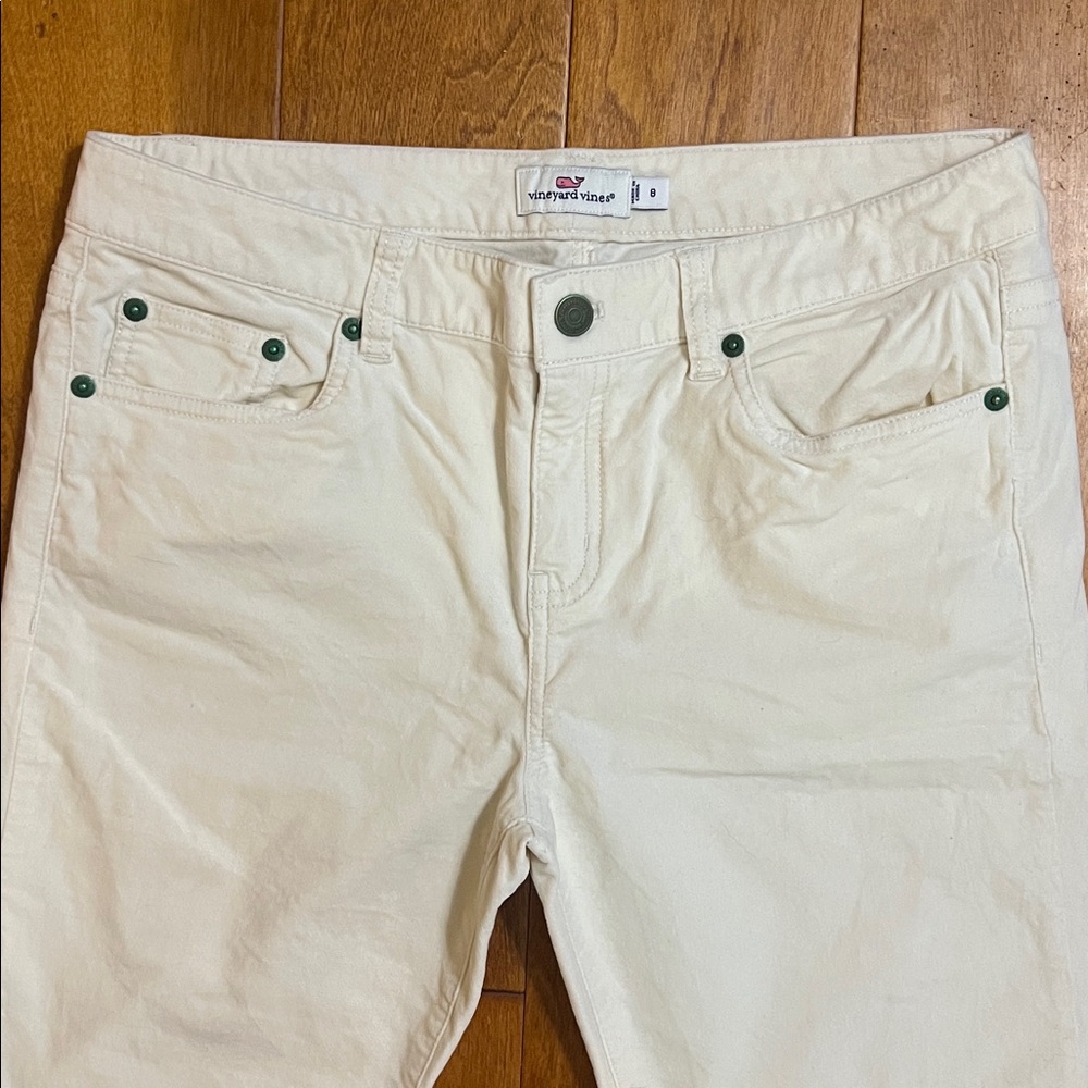 Vineyard Vines Cream Velvet Skinny Pants Size 8 | Old Money Preppy Coastal Luxe - Picture 3 of 12